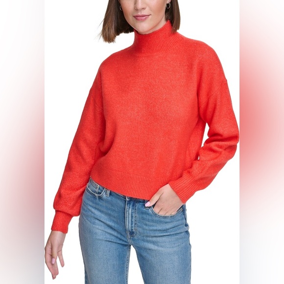 Calvin Klein Jeans Women's Boxy Cropped Long Sleeve Mock Neck Sweater - Picture 1 of 1